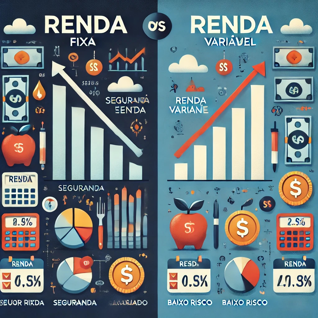 Comparativo de renda fixa e renda variável.