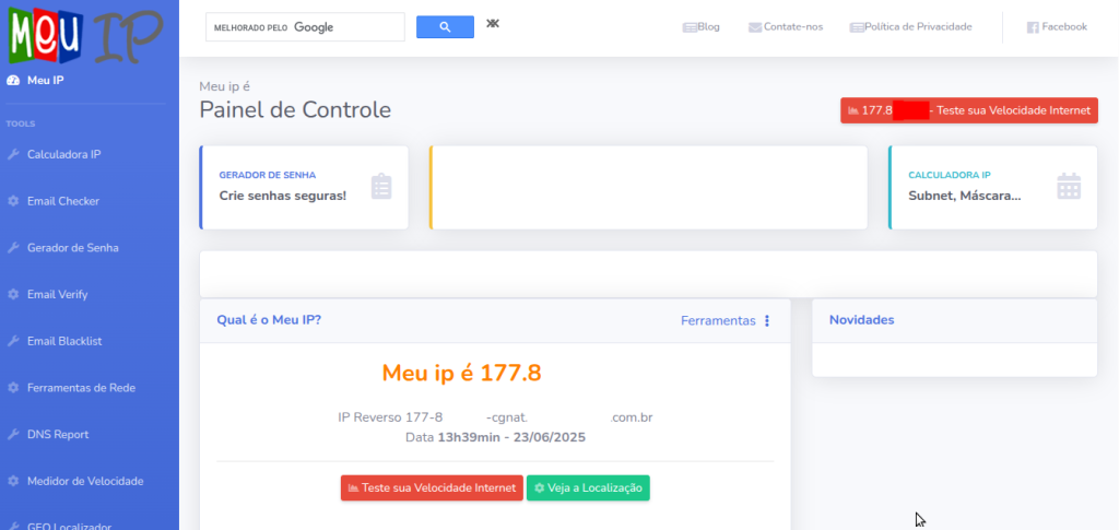 Descobrindo qual o meu ip no site https://meuip.com.br.