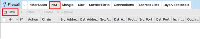 Adding a new rule in NAT Masquerade on MikroTik.