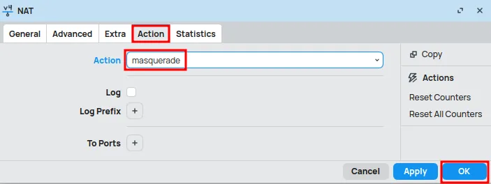 Masquerade option for NAT Masquerade on MikroTik.