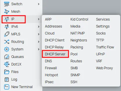 DHCP Setup option to proceed with the DHCP Server configuration on MikroTik.