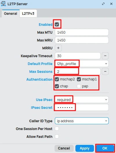 L2TP Server with IPSec on MikroTik.