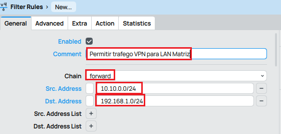 Regras no Firewall para liberação de conexão na VPN Mikrotik Site to Site L2TP/IPSec.